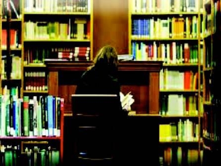 image of law student in library